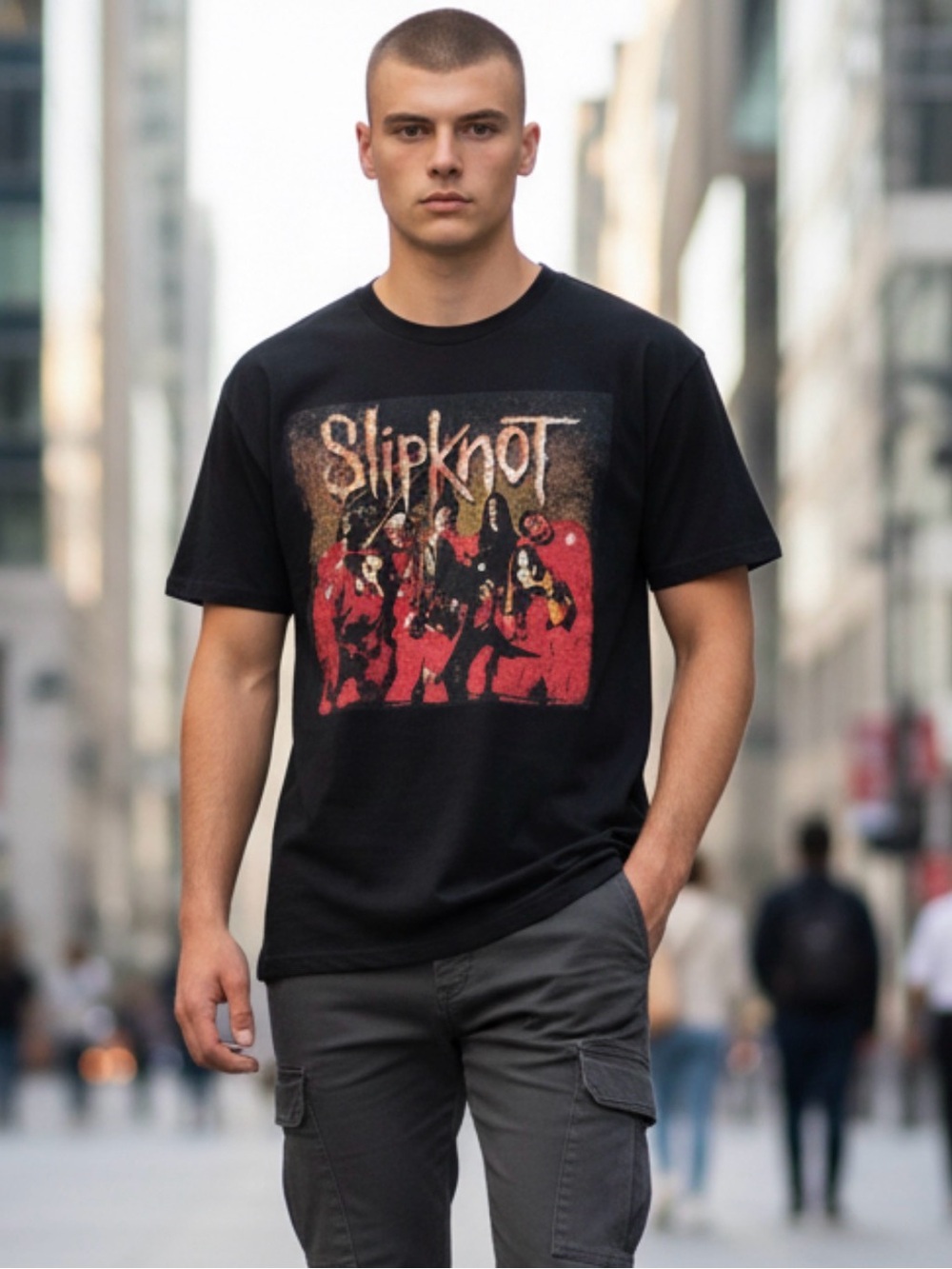 Mystic Slipknot Graphic Band T-Shirt Black Crew Neck Short Sleeve Mens Size L